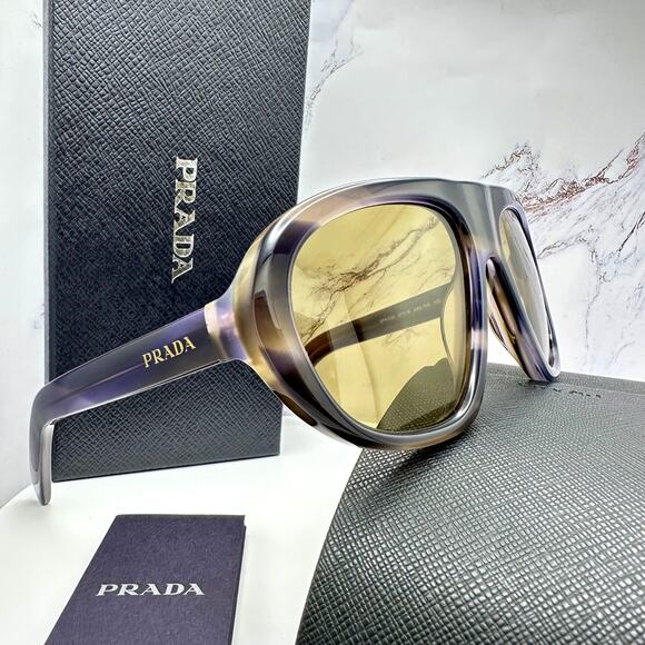New PRADA Sunglasses Brown Striped Laguna Aviator Shield Mask New - Picture 7 of 16